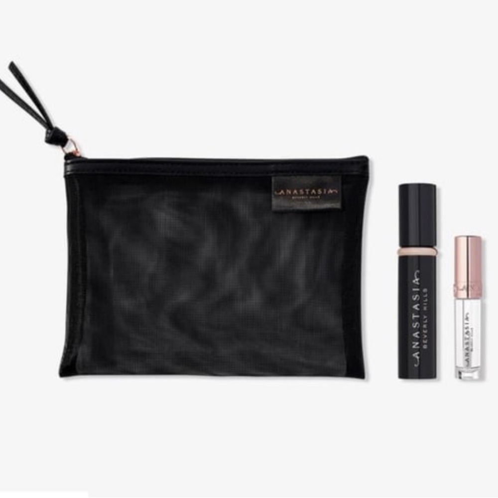 ANASTASIA BEVERLY HILLS BLACK MAKEUP BAG WITH MASCARA AND LIPGLOSS! NWOT!